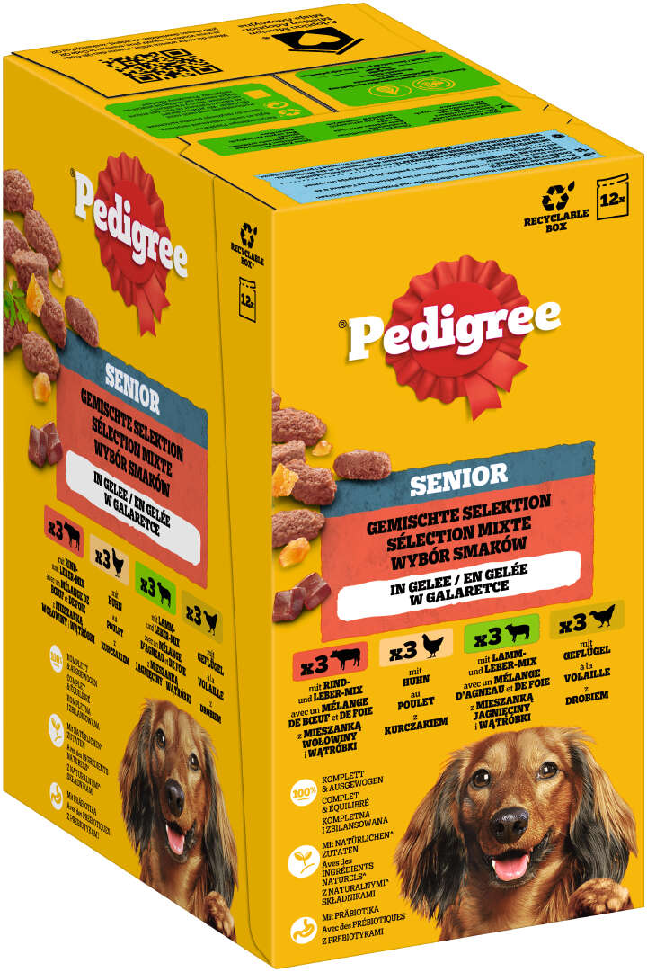 Pedigree Hunde-Nassfutter Senior Pouchbeutel in Gelee Gemischte Selektion